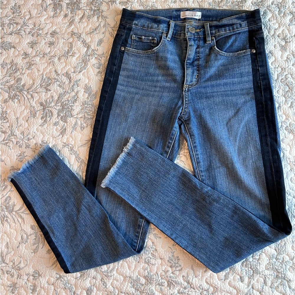 LOFT Two-Tone Blue Ankle Jeans High Waist Skinny 27/4